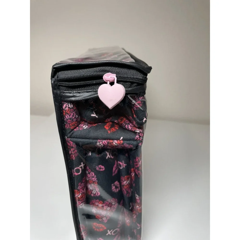 Betsey Johnson 6 Pc FULL Sheet Set w/4 Pillowcases Black‎ Pink Hearts Lipstick